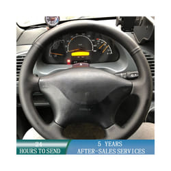 Customized Car Steering Wheel Cover Anti-Slip Black Leather Braid Car - 3 Colors Thread
