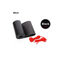 Car Steering Wheel Cover DIY Genuine Leather Cowhide Braid With Needles - Black red 40cm
