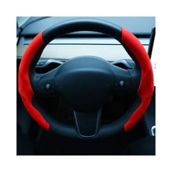 Suede Leather Anti-slip Car Steering Wheel Cover All Seasons Universal - red