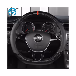 D Shape O shape Car Steering Wheel Cover Non-slip PU Leather for POLO - Black-D type