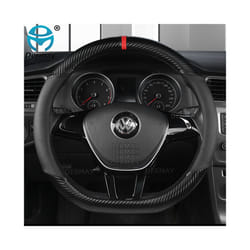 D Shape O shape Car Steering Wheel Cover Non-slip PU Leather for POLO - Black-D type