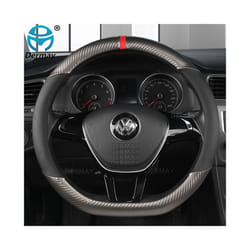 D Shape O shape Car Steering Wheel Cover Non-slip PU Leather for POLO - Gray-D type