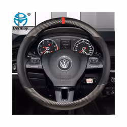 D Shape O shape Car Steering Wheel Cover Non-slip PU Leather for POLO - Gray-Round