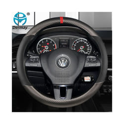 D Shape O shape Car Steering Wheel Cover Non-slip PU Leather for POLO - Gray-Round