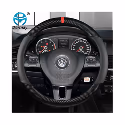 D Shape O shape Car Steering Wheel Cover Non-slip PU Leather for POLO - Gray-Round