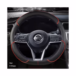 Car Steering Wheel Cover D Type PU Leather For Nissan X-trail Qashqai - Red
