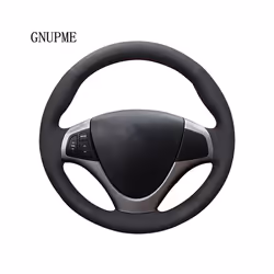 DIY Hand-stitched Black Artificial Leather Car Steering Wheel Cover for - Black Thread