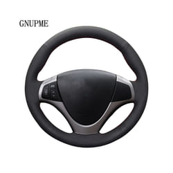 DIY Hand-stitched Black Artificial Leather Car Steering Wheel Cover for - Black Thread