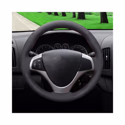 DIY Hand-stitched Black Artificial Leather Car Steering Wheel Cover for - Black Thread