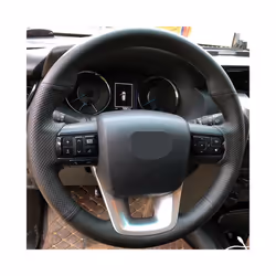 Black Artificial Leather Hand-Stitched Car Steering Wheel Cover Car Accessories - Light Blue Thread