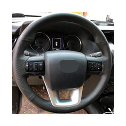 Black Artificial Leather Hand-Stitched Car Steering Wheel Cover Car Accessories - Light Blue Thread