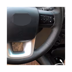 Black Artificial Leather Hand-Stitched Car Steering Wheel Cover Car Accessories - Light Blue Thread