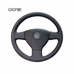 DIY Hand-stitched Black Artificial Leather Car Steering Wheel Cover for - Black Thread