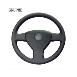 DIY Hand-stitched Black Artificial Leather Car Steering Wheel Cover for - Black Thread