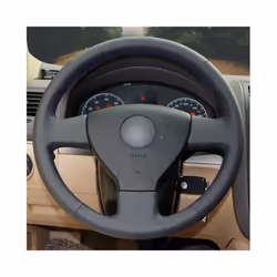 DIY Hand-stitched Black Artificial Leather Car Steering Wheel Cover for - Black Thread