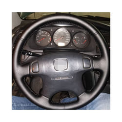 Black Artificial Leather Car Steering Wheel Cover for Honda CRV CR-V 1997-2001 - Gray Thread
