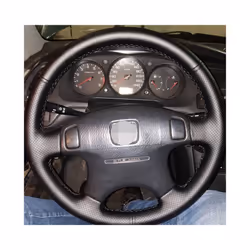 Black Artificial Leather Car Steering Wheel Cover for Honda CRV CR-V 1997-2001 - Yellow Thread