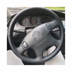 Black Artificial Leather Car Steering Wheel Cover for Honda CRV CR-V 1997-2001 - Yellow Thread