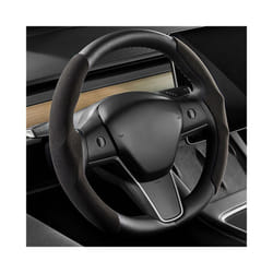 Steering Wheels Cover For Tesla Model 3 Model Y Suede Non-Slip Car Decor - black