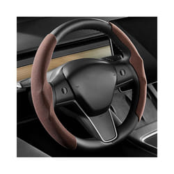 Steering Wheels Cover For Tesla Model 3 Model Y Suede Non-Slip Car Decor - brown