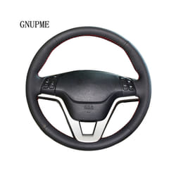 Black Artificial Leather Hand-stitched Car Steering Wheel Cover For Honda - Black Thread