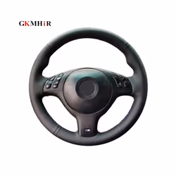 Hand-stitched Artificial Leather Black Car Steering Wheel Cover for BMW - Gray Thread