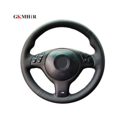 Hand-stitched Artificial Leather Black Car Steering Wheel Cover for BMW - Gray Thread