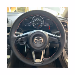 Artificial Leather Braid Car Steering Wheel Cover For Mazda 3 Axela 2017-2018 - Black Thread