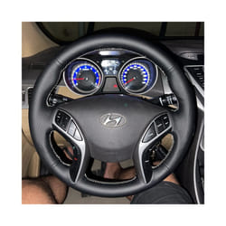 Car Steering Wheel Braid Cover Customized Anti-Slip Black Artificial Leather - Red Thread