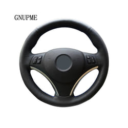 DIY Black Hand-Stitched Artificial Leather Car Steering Wheel Cover for - Black Thread