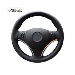 DIY Black Hand-Stitched Artificial Leather Car Steering Wheel Cover for - Red Blue Thread