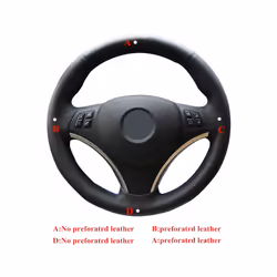 DIY Black Hand-Stitched Artificial Leather Car Steering Wheel Cover for - Red Blue Thread