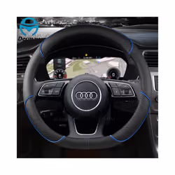 Microfiber Leather Sport Car Steering Wheel Cover Non-slip for Audi A1 - D shape Blue
