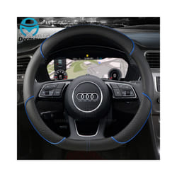 Microfiber Leather Sport Car Steering Wheel Cover Non-slip for Audi A1 - D shape Blue