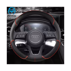 Microfiber Leather Sport Car Steering Wheel Cover Non-slip for Audi A1 - O shape Red