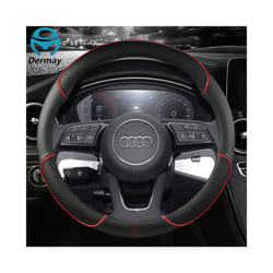 Microfiber Leather Sport Car Steering Wheel Cover Non-slip for Audi A1 - O shape Red