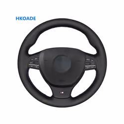 DIY Black Artificial Leather Hand-stitched Car Steering Wheel Cover for - Black Thread