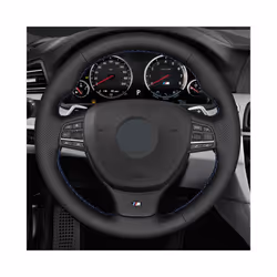 DIY Black Artificial Leather Hand-stitched Car Steering Wheel Cover for - Black Thread