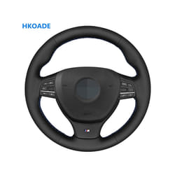 DIY Black Artificial Leather Hand-stitched Car Steering Wheel Cover for - Red Thread