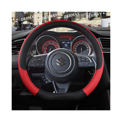 for Suzuki Swift 2017 2018 2019 2020 2021  Car Steering Wheel Cover Microfiber - D shape Red