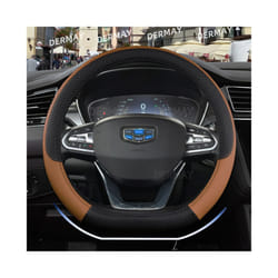 D Shape Steering Wheel Cover PU Leather for Geely Atlas Emgrand EC7 Coolray - Brown