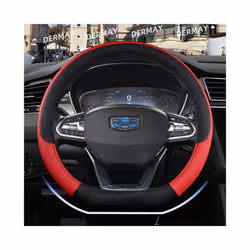 D Shape Steering Wheel Cover PU Leather for Geely Atlas Emgrand EC7 Coolray - Red