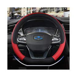 D Shape Steering Wheel Cover PU Leather for Geely Atlas Emgrand EC7 Coolray - Red