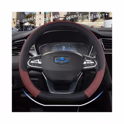 D Shape Steering Wheel Cover PU Leather for Geely Atlas Emgrand EC7 Coolray - Wine Red