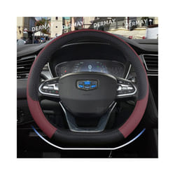 D Shape Steering Wheel Cover PU Leather for Geely Atlas Emgrand EC7 Coolray - Wine Red
