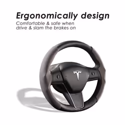 Suede Steering Wheel Cover Custom Fit for Tesla Model 3 Y 2017-2022 2023 - black