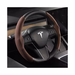 Suede Steering Wheel Cover Custom Fit for Tesla Model 3 Y 2017-2022 2023 - Brown