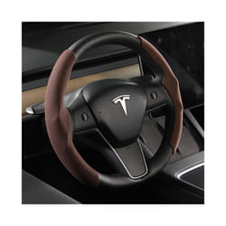 Suede Steering Wheel Cover Custom Fit for Tesla Model 3 Y 2017-2022 2023 - Brown