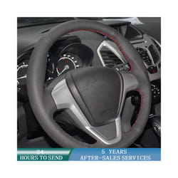 Customized Car Steering Wheel Cover Anti-Slip Leather Original Steering - Orange Thread