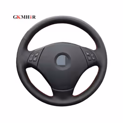 DIY Hand-stitched Black Artificial Leather Steering Wheel Cover for BMW - Red Blue Thread